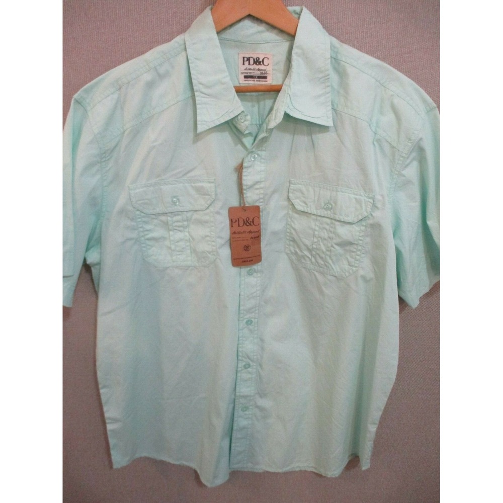 PD&C Men's Button Pocket Casual Shirt Size 1X NWT Mint Green 100% Cotton India